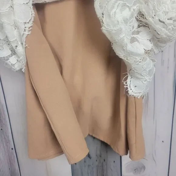 Entro White Beige Lace Short Sleeve Dress Size Small - Picture 8 of 11